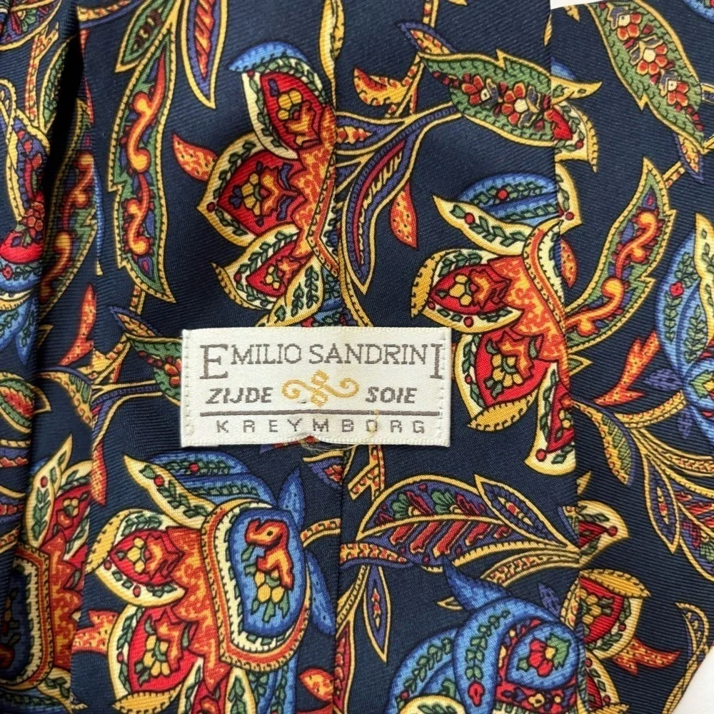 Emilio Sandrini Kreymborg Vintage Navy Orange 100% silk paisley brocade Neck Tie